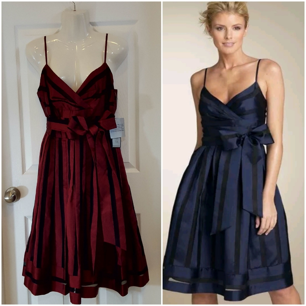 Anne Klein Size 8 Striped Silk Dress Spaghetti Strap Fit and Flare NWT